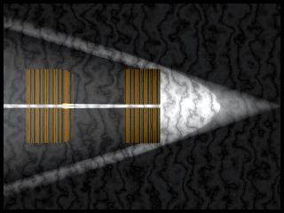 A narrow beam of light passes through the separation between the blocks.