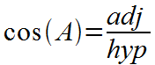 cosine of A equals adjacent over hypotenuse