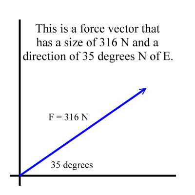 force vector, 316 Newtons, 35 degrees N of E